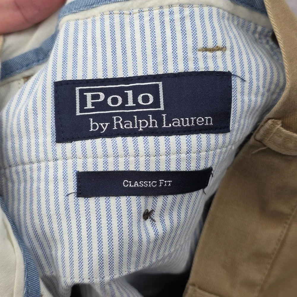 Polo Ralph Lauren Chino Pants Mens 34x30 Khaki Cuffed Straight Leg Tan Fit 34x28